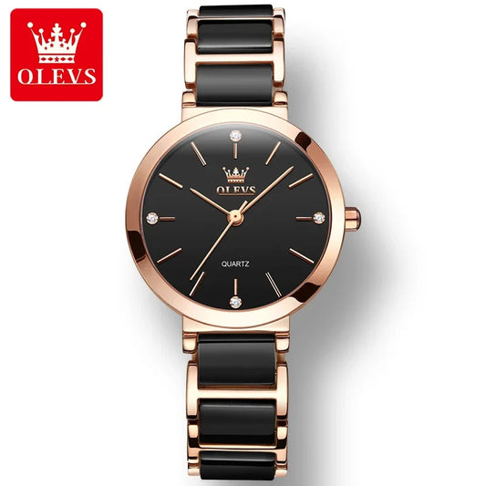 OLEVS Quartz High Quality Watches for Women Ceramic Strap Waterproof Fashion Women Wristwatches Upgrade Version with Crown